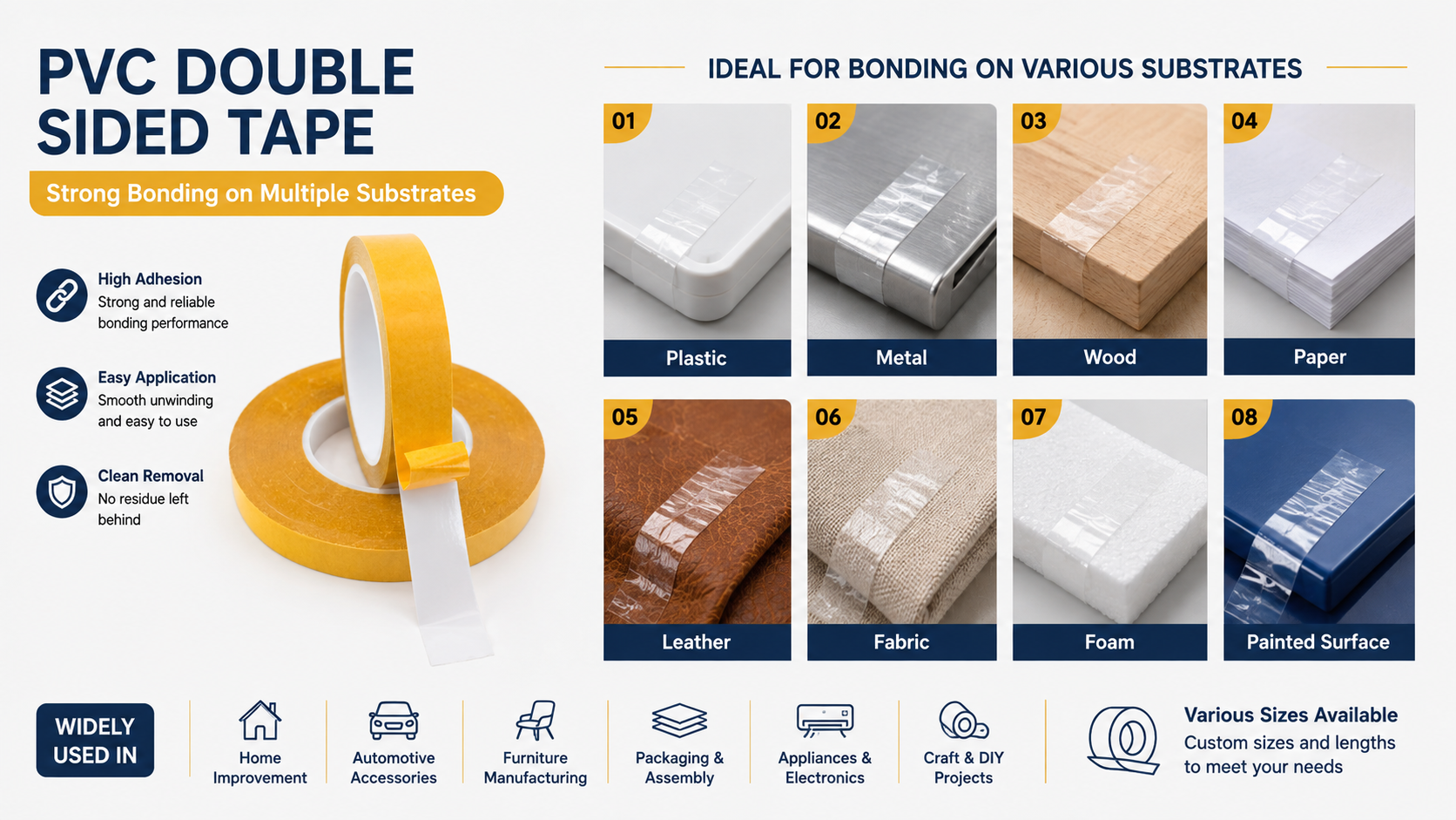 Suitable substrates for Double Sided PVC Tape