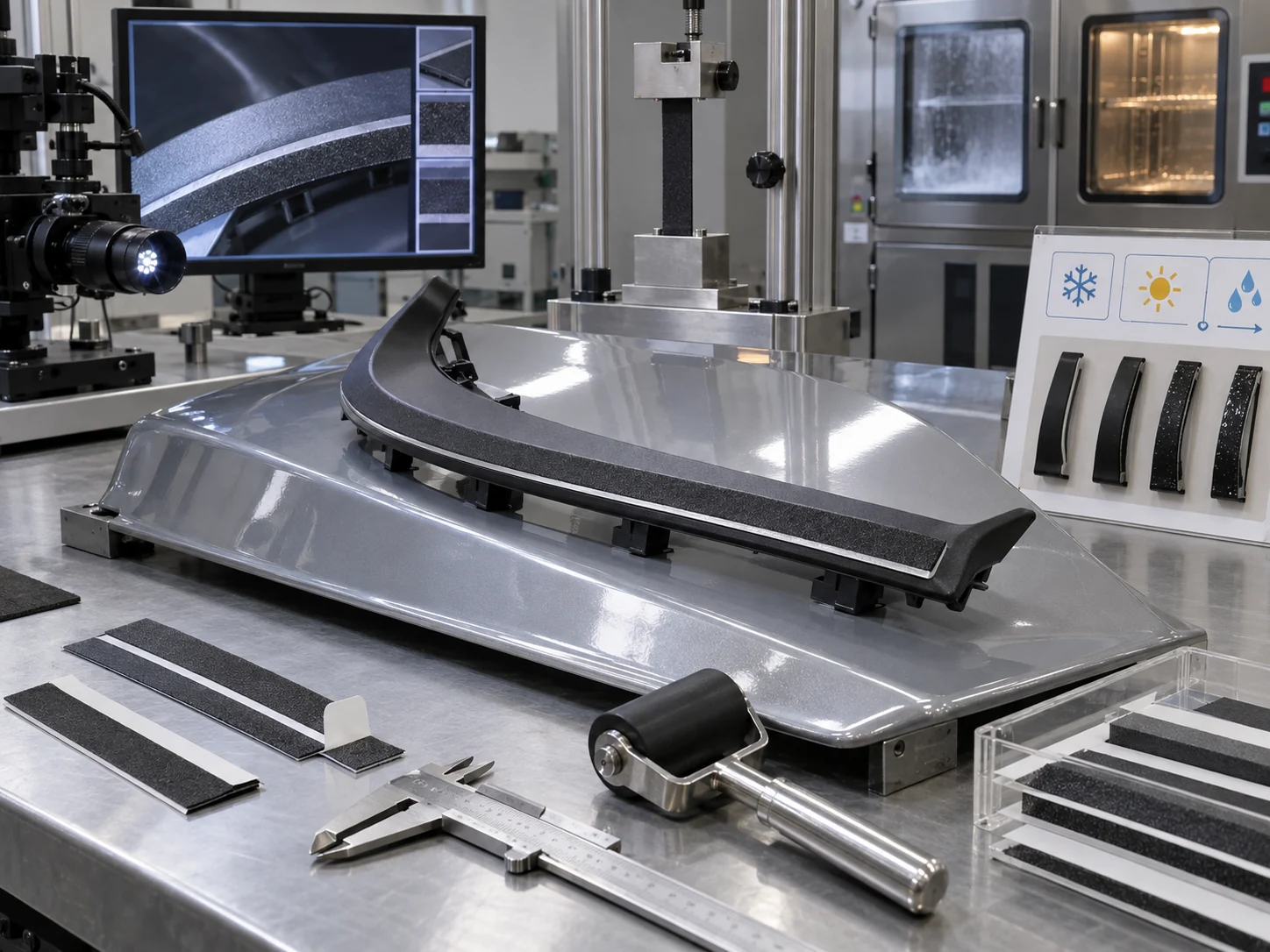 Representative automotive trim validation setup for double-sided PE foam tape